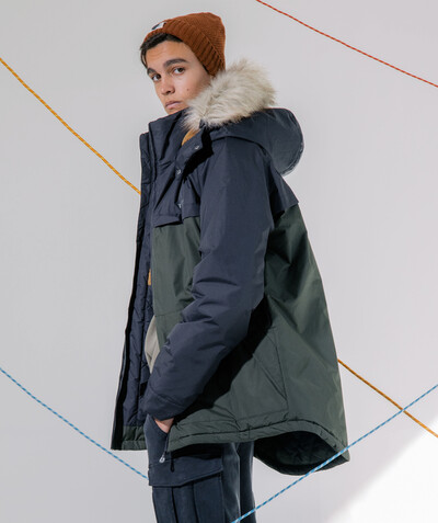Teen boys' clothing radius - BLUE AND GREEN PARKA WITH A LINED HOOD