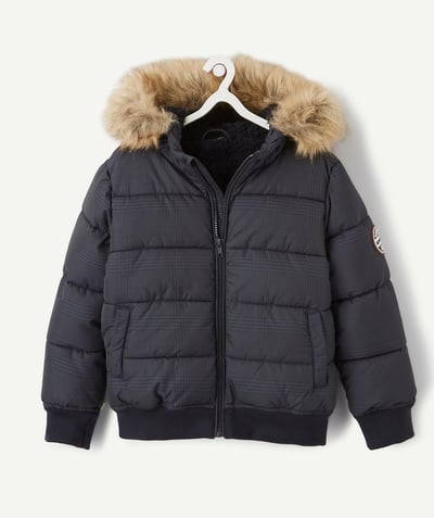 Coat - Padded jacket - Jacket radius - GREY CHECKED PADDED JACKET WITH RECYCLED PADDING