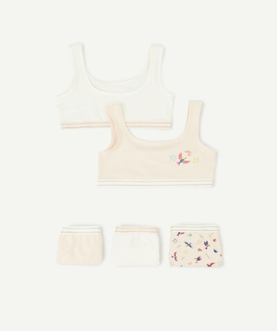 UNDERWEAR  Tao Categories - PACK OF TWO BRAS AND THREE PAIRS OF BIRD DESIGN  PANTS IN ORGANIC COTTON