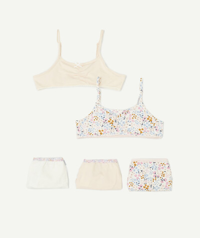 Girl radius - PACK OF TWO BRAS AND THREE PAIRS OF FLOWER-PATTERNED PANTS IN ORGANIC COTTON