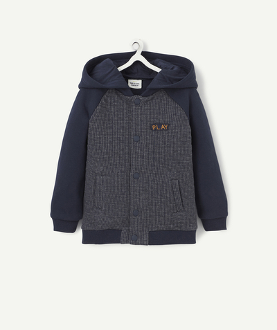 Cardigan radius - NAVY BLUE CHECKED JACKET WITH A REMOVABLE HOOD