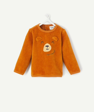 Pullovers - Cardigans radius - CAMEL SWEATSHIRT IN RIBBED ORGANIC COTTON WITH A BEAR