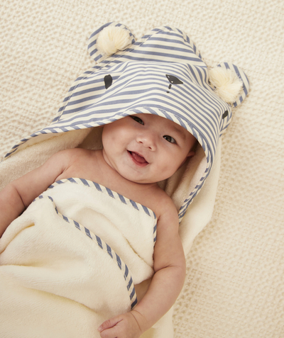 Baby-boy radius - STRIPED BATH CAPE IN ORGANIC COTTON