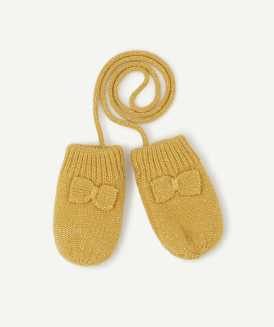 Baby-girl radius - YELLOW KNITTED MITTENS WITH BOWS