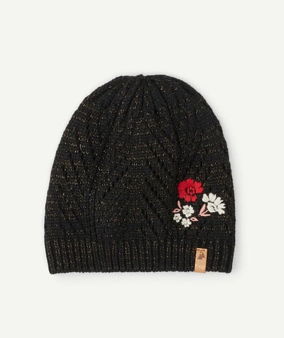 Girl radius - SPARKLING BLACK HAT WITH EMBROIDERED FLOWERS