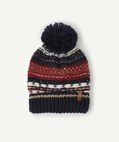 KNITWEAR ACCESSORIES Tao Categories - MULTICOLOURED KNITTED HAT WITH A POMPOM