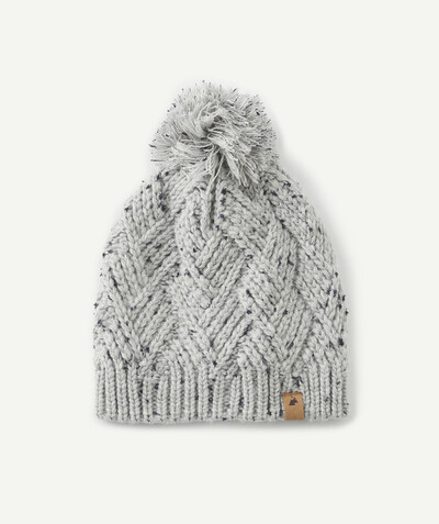 KNITWEAR ACCESSORIES Tao Categories - GREY KNITTED HAT WITH POMPOMS IN RECYCLED FIBRES