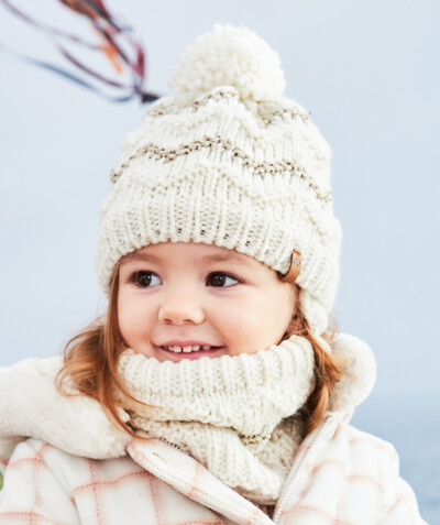 Baby-girl radius - CREAM AND SILVERY KNITTED HAT IN RECYCLED FIBRES