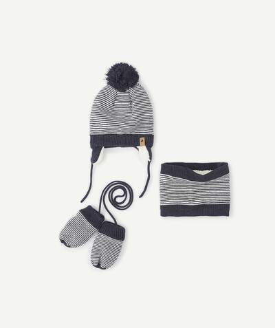 Nice and warm radius - STRIPED HAT, MITTENS AND SNOOD SET