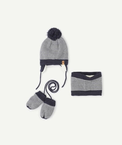 KNITWEAR ACCESSORIES Tao Categories - STRIPED HAT, MITTENS AND SNOOD SET