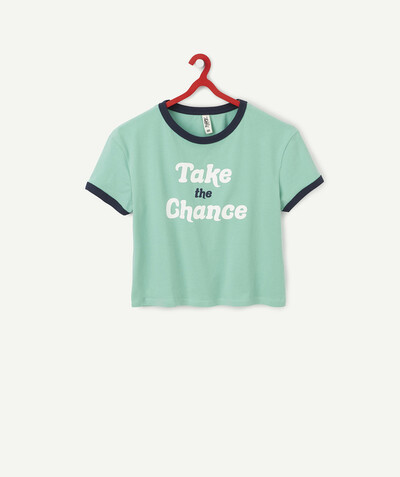 Teen girls' clothing Tao Categories - GREEN AND NAVY BLUE T-SHIRT IN ORGANIC COTTON