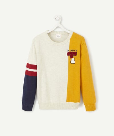 Nice and warm radius - KNITTED COLOUR BLOCK JUMPER WITH A MESSAGE