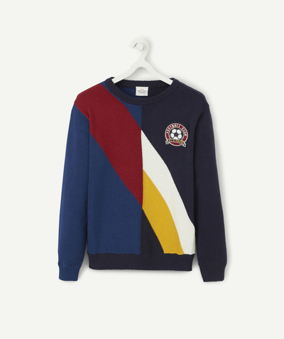 Boy radius - MULTICOLOURED KNITTED JUMPER WITH SEWN-ON FOOTBALL PATCH