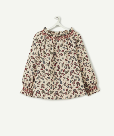 Shirt - Blouse radius - BEIGE BLOUSE WITH A RED AND BLUE FLORAL PRINT