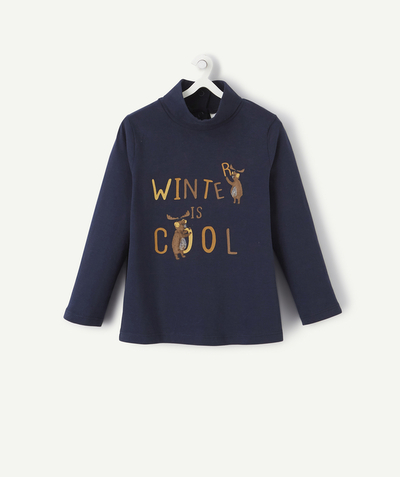 THE POWER OF WORDS radius - BLUE ROLL NECK TURTLENECK TOP WITH A WINTER DESIGN