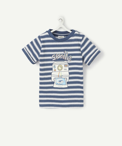 Summer essentials radius - BLUE AND WHITE STRIPED T-SHIRT WITH A PHOTOGRAPH DESIGN