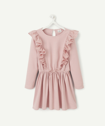SETS radius - DRESS IN PINK FLEECE WITH EMBROIDERED FRILLS
