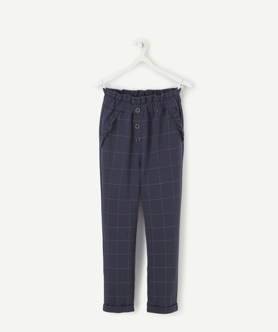 Checked print looks radius - NAVY BLUE CARROT TROUSERS WITH A SILVER TRIM
