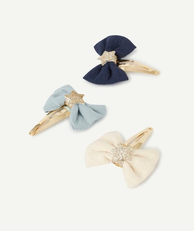 Party accessories  radius - SET OF THREE BLUE AND CREAM BOW HAIR CLIPS