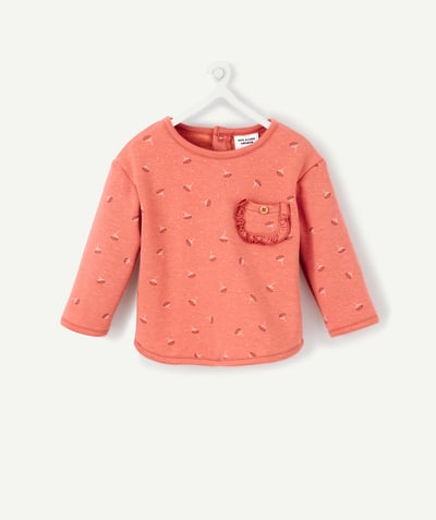 Pullovers - Cardigans radius - CORAL SWEATSHIRT IN ORGANIC COTTON WITH PRINTED FLOWERS