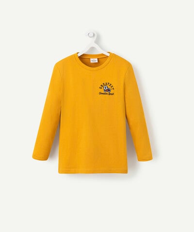 Outlet radius - YELLOW ORGANIC COTTON T-SHIRT WITH LONG SLEEVES AND A FUN DESIGN