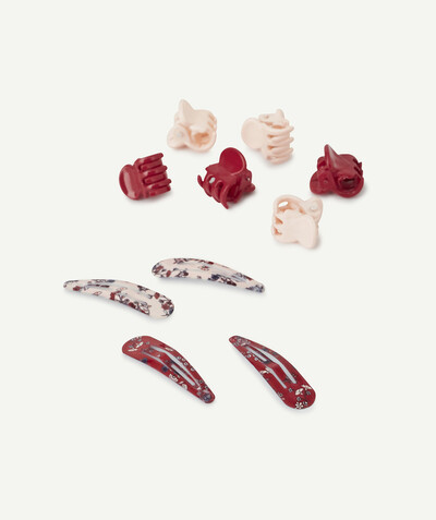 Baby-girl radius - SET OF HAIR SLIDES AND CLIPS IN PINK AND BURGUNDY
