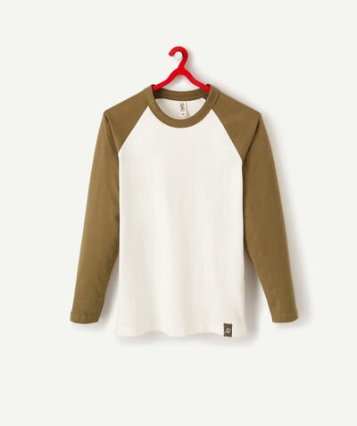 Outlet radius - KHAKI AND WHITE COLOUR BLOCK T-SHIRT IN RECYCLED FIBRES