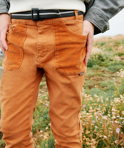 Trousers - Jogging pants radius - STRAIGHT ORANGE TROUSERS WITH POCKETS IN VELVET