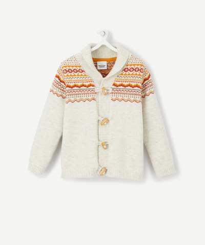 Knitwear radius - BEIGE KNITTED JACKET WITH A MULTICOLOURED JACQUARD DESIGN