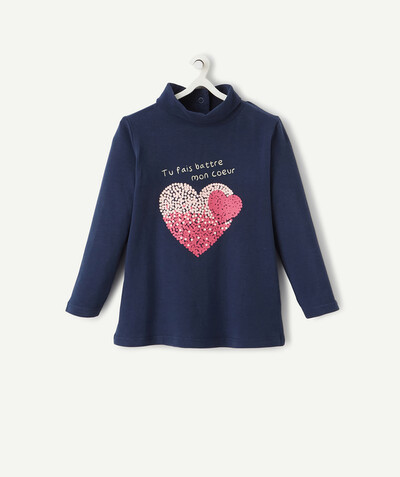 Low prices radius - BLUE ROLL-COLLAR TURTLENECK TOP WITH HEART DESIGNS