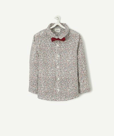 Baby-boy radius - RED AND BLUE FLOWER-PATTERN PRINTED SHIRT WITH A BOW TIE