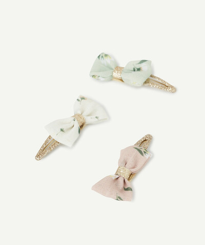 Hair accessories Tao Categories - SET OF THREE GOLDEN BOW AND PASTEL HAIR CLIPS