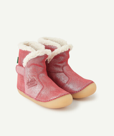 Girl radius - KICKERS® - PINK GLITTERY LEATHER BOOTS WITH IMITATION FUR