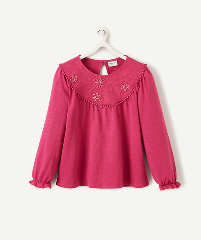 Girl radius - FUCHSIA T-SHIRT WITH EMBROIDERY ON THE NECK