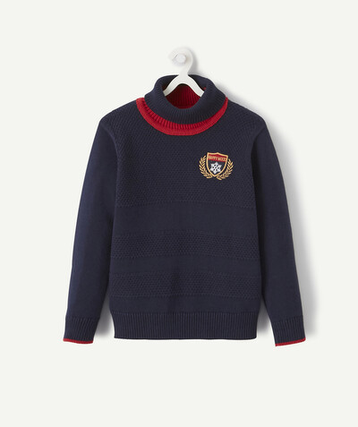 Nice and warm radius - BLUE AND RED KNITTED ROLL COLLAR JUMPER