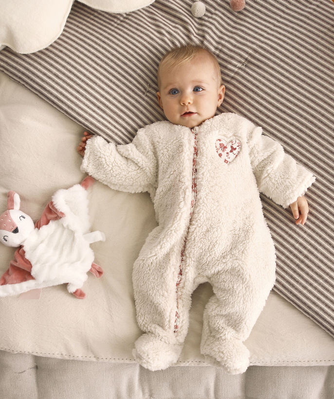 ECODESIGN radius - BABIES' ONESIE IN CREAM SHERPA WITH A PINK FLORAL PRINT