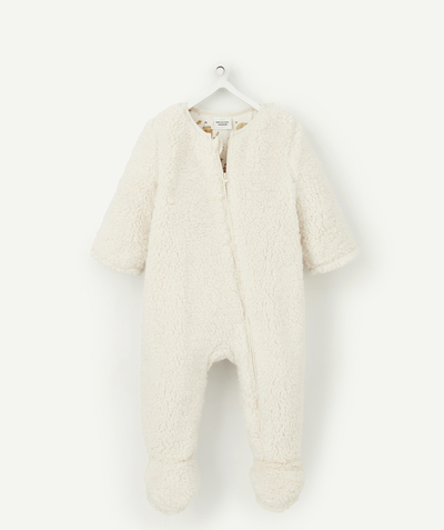 Baby-boy radius - BABIES' ONESIE IN CREAM SHERPA WITH A ZIP AND A BEAR PRINT