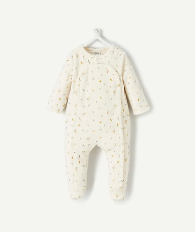 Baby-girl radius - WHITE AND PRINTED ORGANIC COTTON VELVET SLEEP SUIT