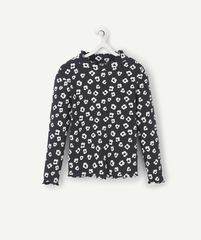 Child Tao Categories - GIRLS' NAVY BLUE TURTLENECK WITH A WHITE FLOWER PRINT