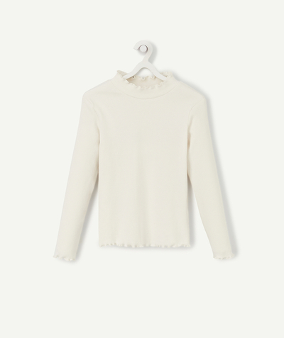 Roll-Neck-Jumper family - GIRLS' CREAM TURTLENECK TOP WITH FRILLY DETAILS