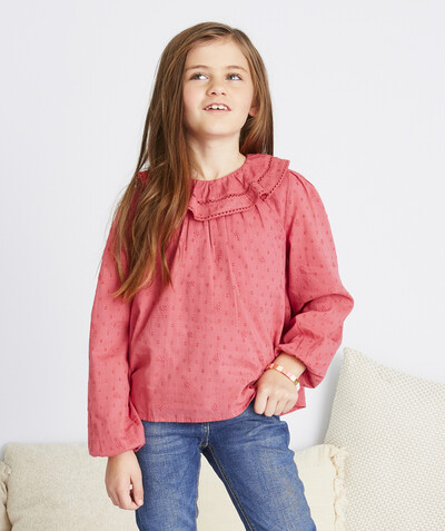 Shirt - Blouse radius - PINK BLOUSE WITH EMBROIDERY AND A FRILLY NECK