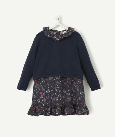 Dress radius - DRESS WITH A REMOVABLE NAVY BLUE AND FLORAL COTTON JUMPER