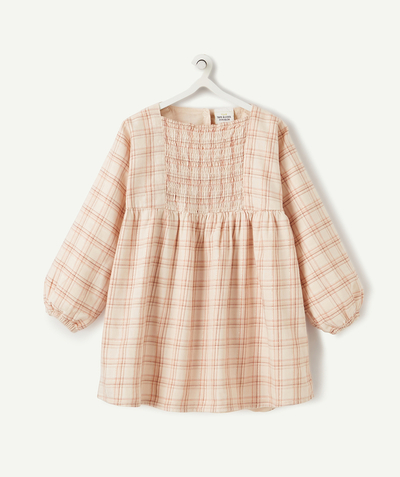 Dress - skirt radius - PALE PINK CHECKED DRESS WITH A SMOCKED TOP