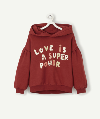 TOP radius - BURGUNDY HOODED SWEATSHIRT WITH A SPARKLING MESSAGE