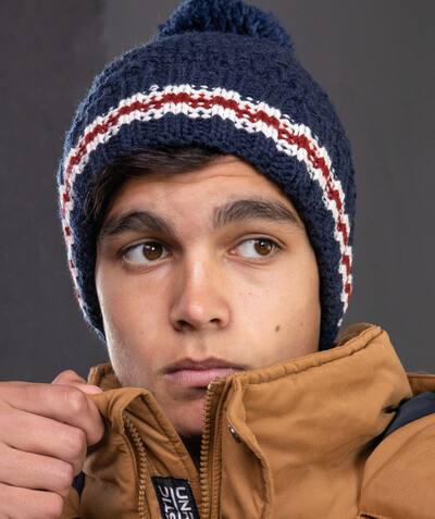 Teen boys' clothing radius - NAVY BLUE KNITTED HAT WITH A POMPOM