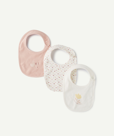 All accessories radius - PACK OF THREE ROUND TERRY CLOTH BIBS WITH HEARTS FOR NEWBORNS