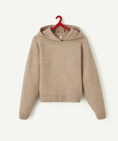 Pullover - Cardigan Sub radius in - GIRLS' BEIGE JUMPER WITH A HOOD