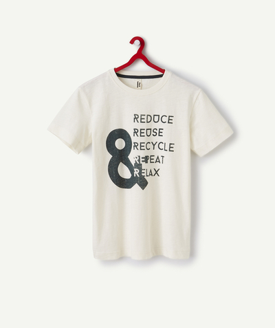 ECODESIGN radius - BOYS' WHITE COTTON SHORT-SLEEVED T-SHIRT WITH A MESSAGE