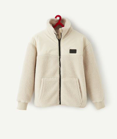 Christmas store Tao Categories - BOYS' CREAM JACKET IN BOUCLE WITH A HIGH NECK