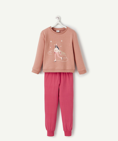 Pyjamas family - GIRLS' PINK SUPER SLEEPER SWEATSHIRT PYJAMAS IN RECYCLED COTTON